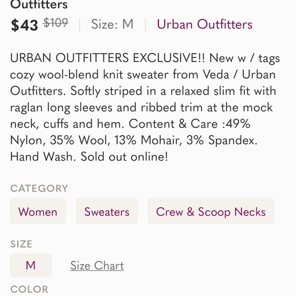 NWT Veda/Urban Outfitters Wool Mohair Sweater - Picture 10 of 10